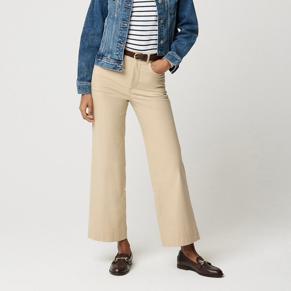 NWT J.Crew Factory Ella Wide-Leg Cropped Pant In Light Khaki Size 27 Petite